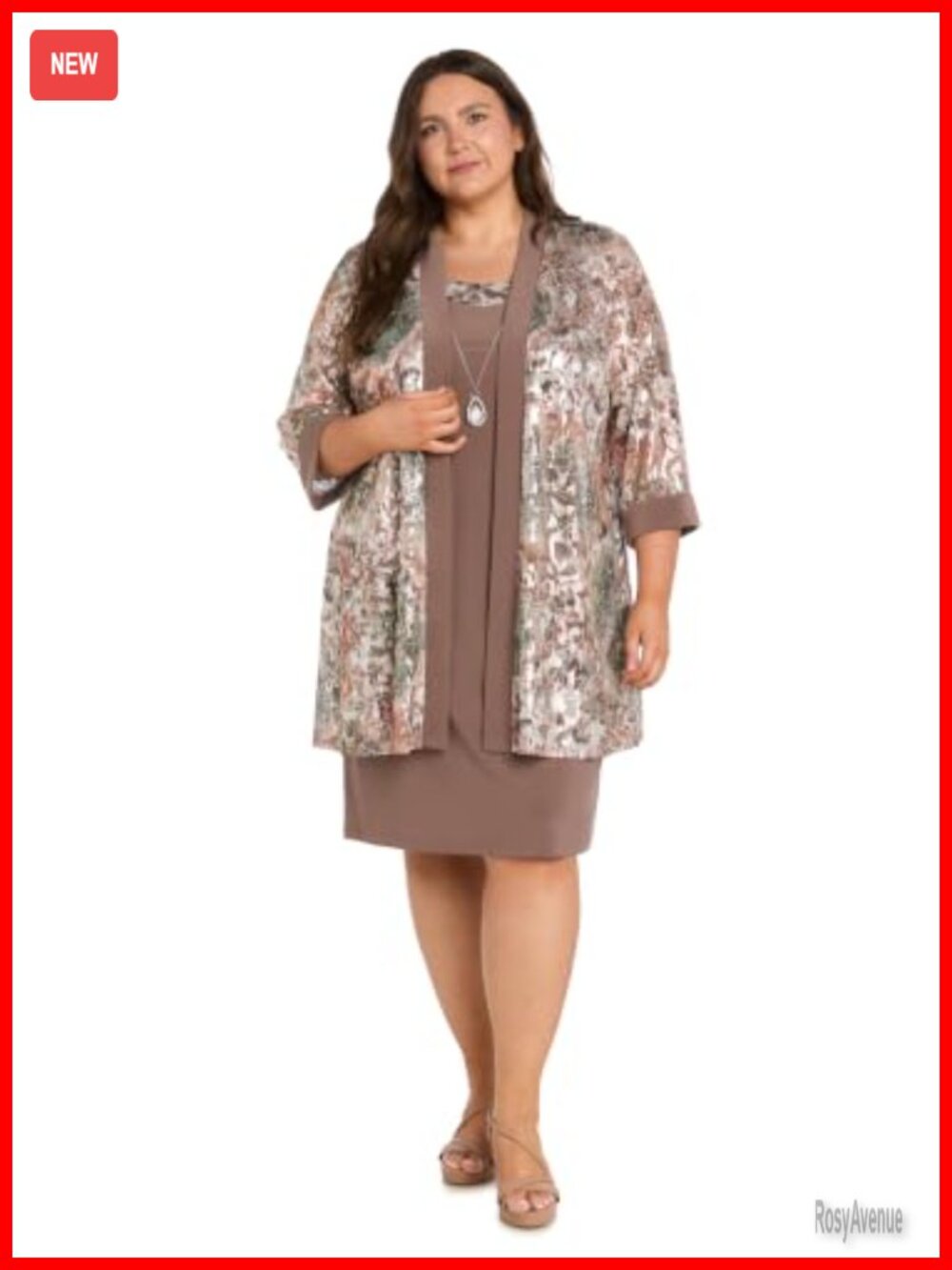 R&M Richards Foil Mesh Jacket & Tank Dress Set with Pendant, Knee-Length, Plus